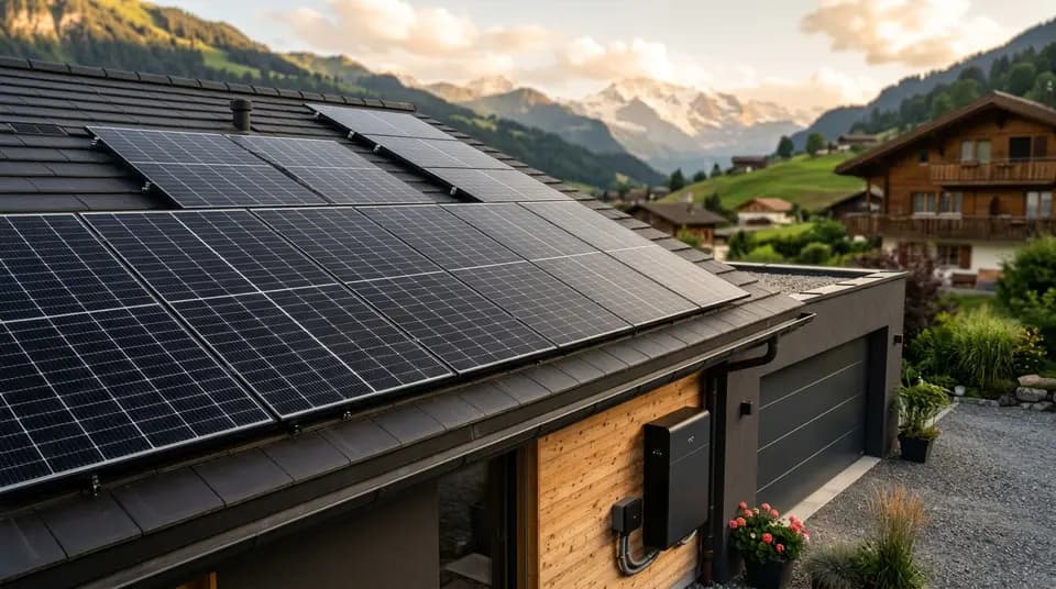 Maison equipee de panneaux solaires et stockage domestique