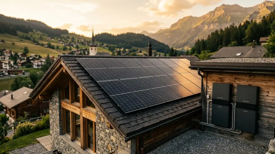 Systeme solaire integre avec panneaux, onduleur et batterie domestique