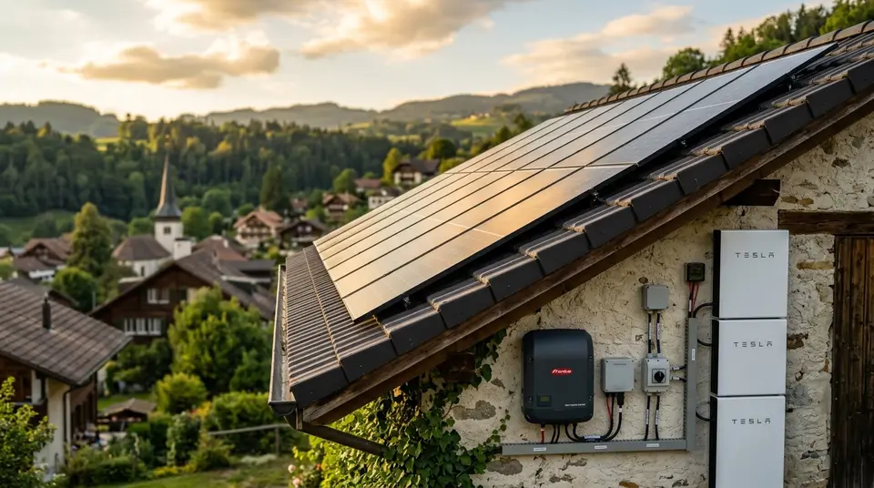 Installation solaire residentielle avec panneaux noirs et systeme energie complet