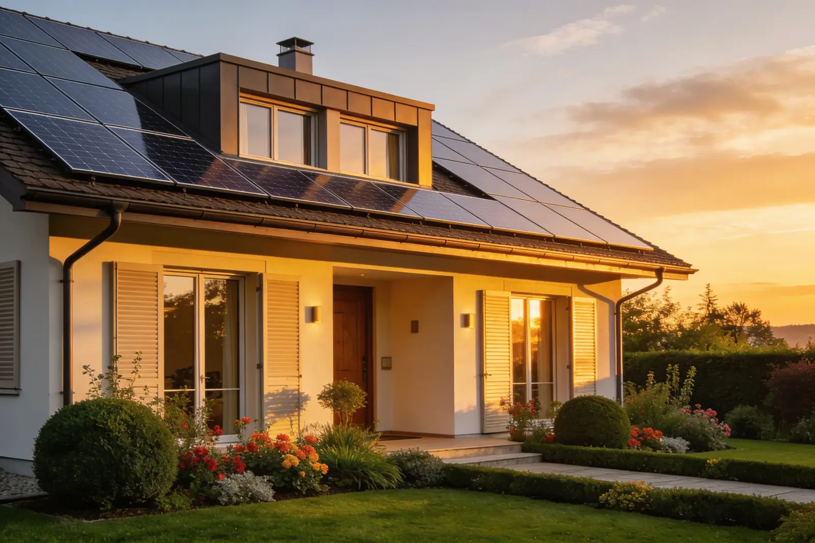 Toit résidentiel avec panneaux photovoltaïques