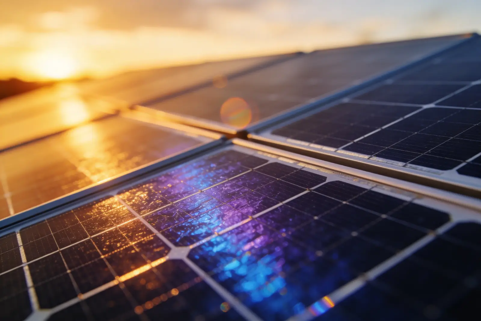 Panneaux solaires avec lumière rasante